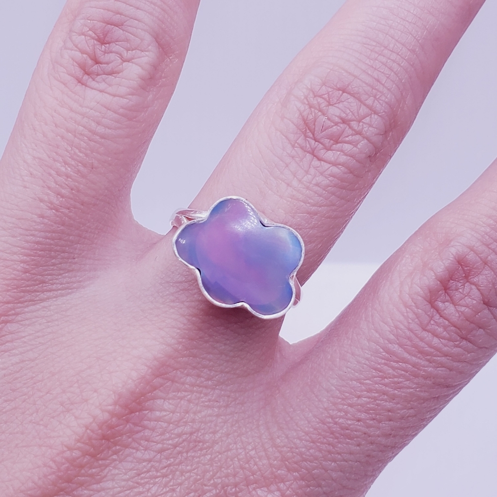 925 Sterling Silver Aurora Opal Cloud Ring – Iridescent Pastel Glow - Picture 5 of 11